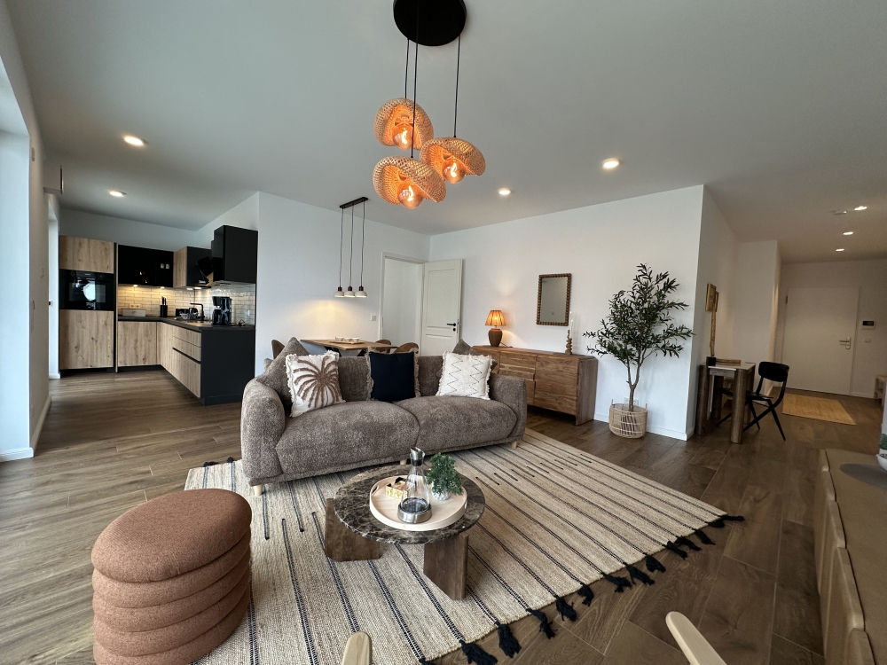 Der moderne Wohnbereich der Ferienwohnung duhner Spitze Nr. 47